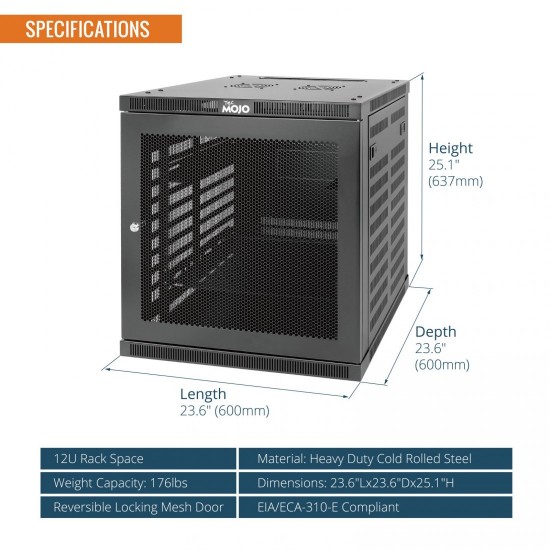 Tecmojo Elite 12U 23.62'' Depth Wall-Mount Cabinet, Mesh Door Flat Pack Tecmojo Elite 12U 23.62'' Depth Wall-Mount Cabinet, Mesh Door Flat Pack