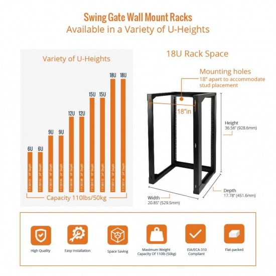 Tecmojo 18U 18" Depth Wall Rack - Swing Gate Tecmojo 18U 18" Depth Wall Rack - Swing Gate