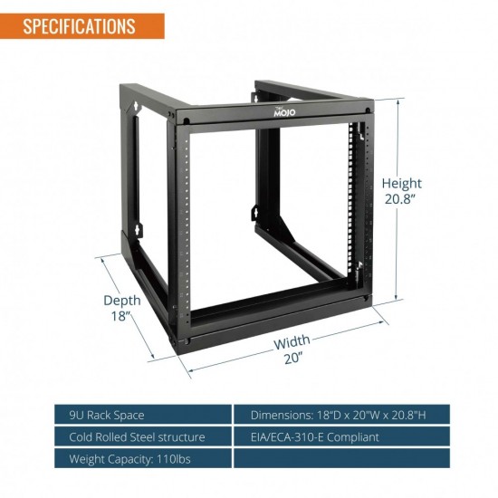 Tecmojo 9U 18'' Depth Wall Rack-Swing Gate Tecmojo 9U 18'' Depth Wall Rack-Swing Gate