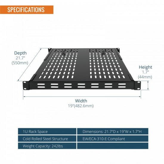 Tecmojo 1U 4-Post Vented Shelf 21.7" Deep Tecmojo 1U 4-Post Vented Shelf 21.7" Deep