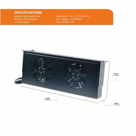 Tecmojo 1U Rack Mount Cooling Unit with 2 fans Tecmojo 1U Rack Mount Cooling Unit with 2 fans