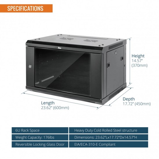 Elite 6U 450mm Depth Wall-Mount Cabinet, Glass Door Flat Pack Elite 6U 450mm Depth Wall-Mount Cabinet, Glass Door Flat Pack