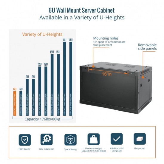 Elite 6U 450mm Depth Wall-Mount Cabinet, Glass Door Flat Pack
