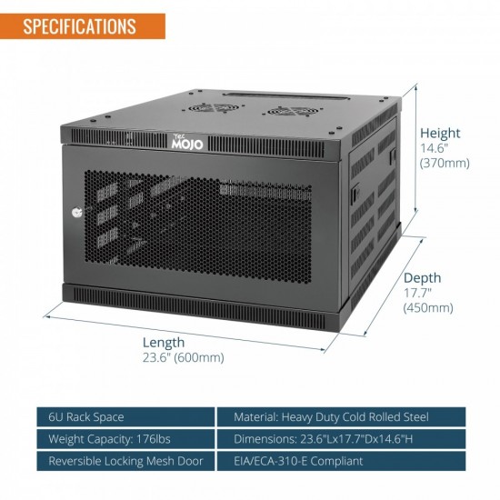 Tecmojo Elite 6U 17.72" Depth Wall-Mount Cabinet, Mesh Door Flat Pack Tecmojo Elite 6U 17.72" Depth Wall-Mount Cabinet, Mesh Door Flat Pack