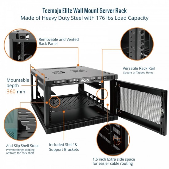 Tecmojo Elite 6U 17.72" Depth Wall-Mount Cabinet, Mesh Door Flat Pack Tecmojo Elite 6U 17.72" Depth Wall-Mount Cabinet, Mesh Door Flat Pack
