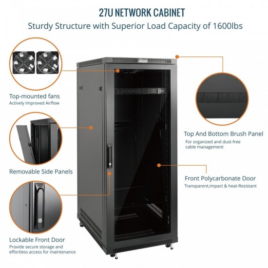 Tecmojo 27U 600*600 Network Cabinet, front galss & back solid(DB-black) Tecmojo 27U 600*600 Network Cabinet, front galss & back solid(DB-black)