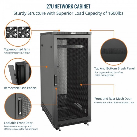 Tecmojo 27U 600*600 Network Cabinet, front mesh & back double mesh(DB-black) Tecmojo 27U 600*600 Network Cabinet, front mesh & back double mesh(DB-black)