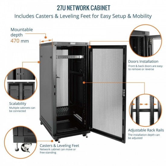 Tecmojo 27U 600*600 Network Cabinet, front mesh & back double mesh(DB-black) Tecmojo 27U 600*600 Network Cabinet, front mesh & back double mesh(DB-black)
