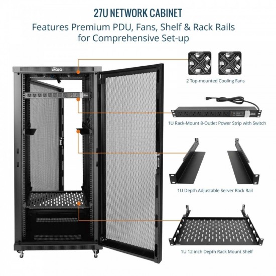 Tecmojo 27U 600*600 Network Cabinet, front mesh & back double mesh(DB-black) Tecmojo 27U 600*600 Network Cabinet, front mesh & back double mesh(DB-black)