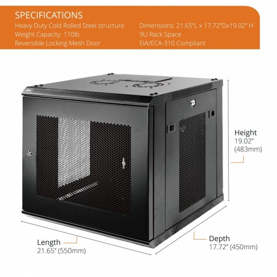 STANDARD 9U 450MM DEPTH WALL-MOUNT CABINET MESH DOOR BLACK FLAT PACK STANDARD 9U 450MM DEPTH WALL-MOUNT CABINET MESH DOOR BLACK FLAT PACK