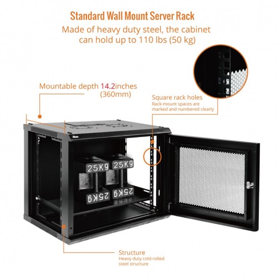 STANDARD 9U 450MM DEPTH WALL-MOUNT CABINET MESH DOOR BLACK FLAT PACK STANDARD 9U 450MM DEPTH WALL-MOUNT CABINET MESH DOOR BLACK FLAT PACK