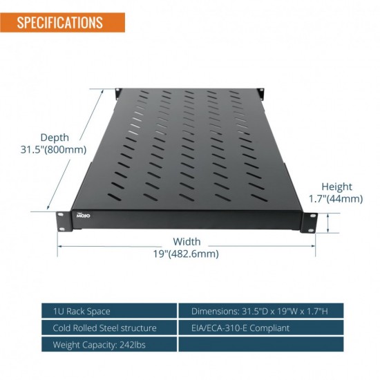 1U VENTED 4-POST SHELF 32" (800MM) DEEP 1U VENTED 4-POST SHELF 32" (800MM) DEEP